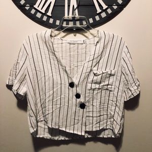 Striped brown and white cropped shirt